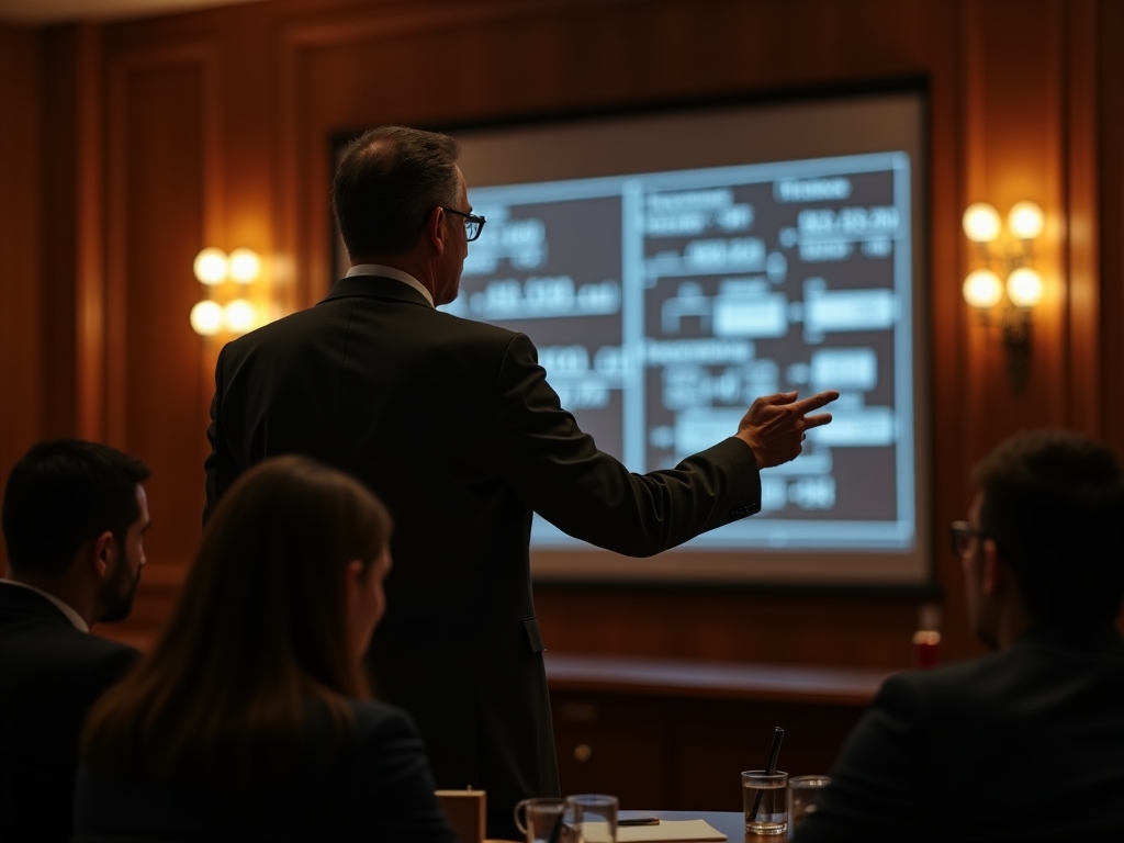 Dozent erklärt Buchhaltungsprinzipien